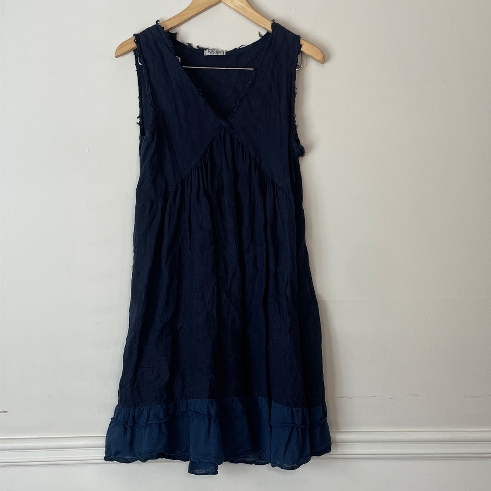 Puro Lino Women’s Linen Sleeveless Dress Navy M